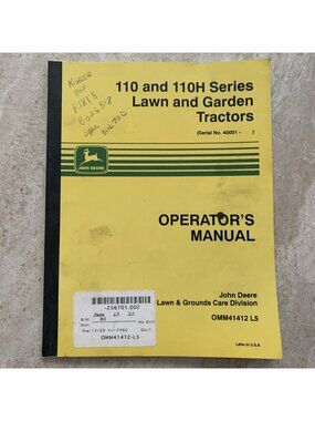 John Deere 110 And 110H Series Lawn And Garden Tractors Operator’s Manual